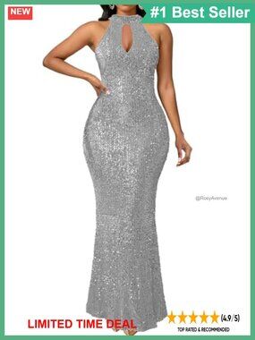 Sleeveless Halter Neck Sequin Mermaid Maxi Dress Party Cocktail Evening